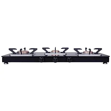 Elica Slimmest 3 Burner Gas Stove with Square Grid and Brass Burner (773 Ct Vetro (Slim Line Spf)), Manual Ignition