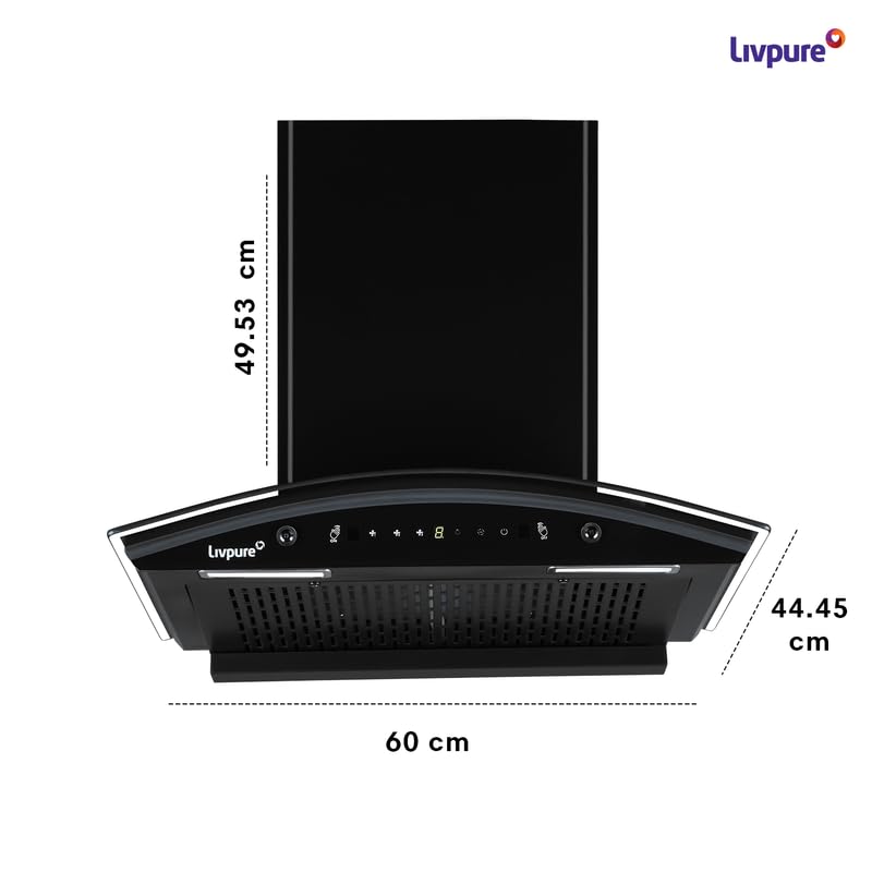 Livpure Astor 60 1250 m3/hr Curved Glass || Filterless Auto-Clean Kitchen Chimney || 10 Year Warranty On Motor (2 Year Comprehensive), (Touch And Gesture Control, Black)