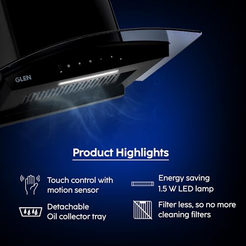 Glen 90 cm 1200 m3/hr Filterless Autoclean Kitchen Chimney with Brushless DC Motor & Inverter Technology (6071 BLDC BLCK 90.)