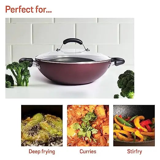Meyer Merlot Aluminium Non-Stick Covered Kadai Gas and Induction Base 11643 28cm Purple