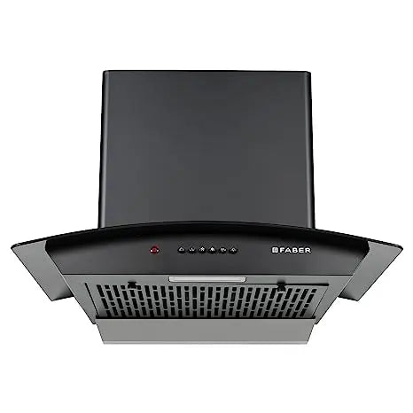 Faber 60 cm 1100 m³/hr Auto-Clean Curved Glass Kitchen Chimney [HOOD ALPHA IN HC PB FL BK 60], Filterless technology, Push Button, Black]