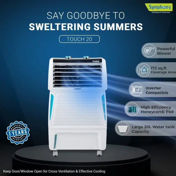 Symphony Touch 20 Personal Room Air Cooler 20-litres, Honeycomb Pad