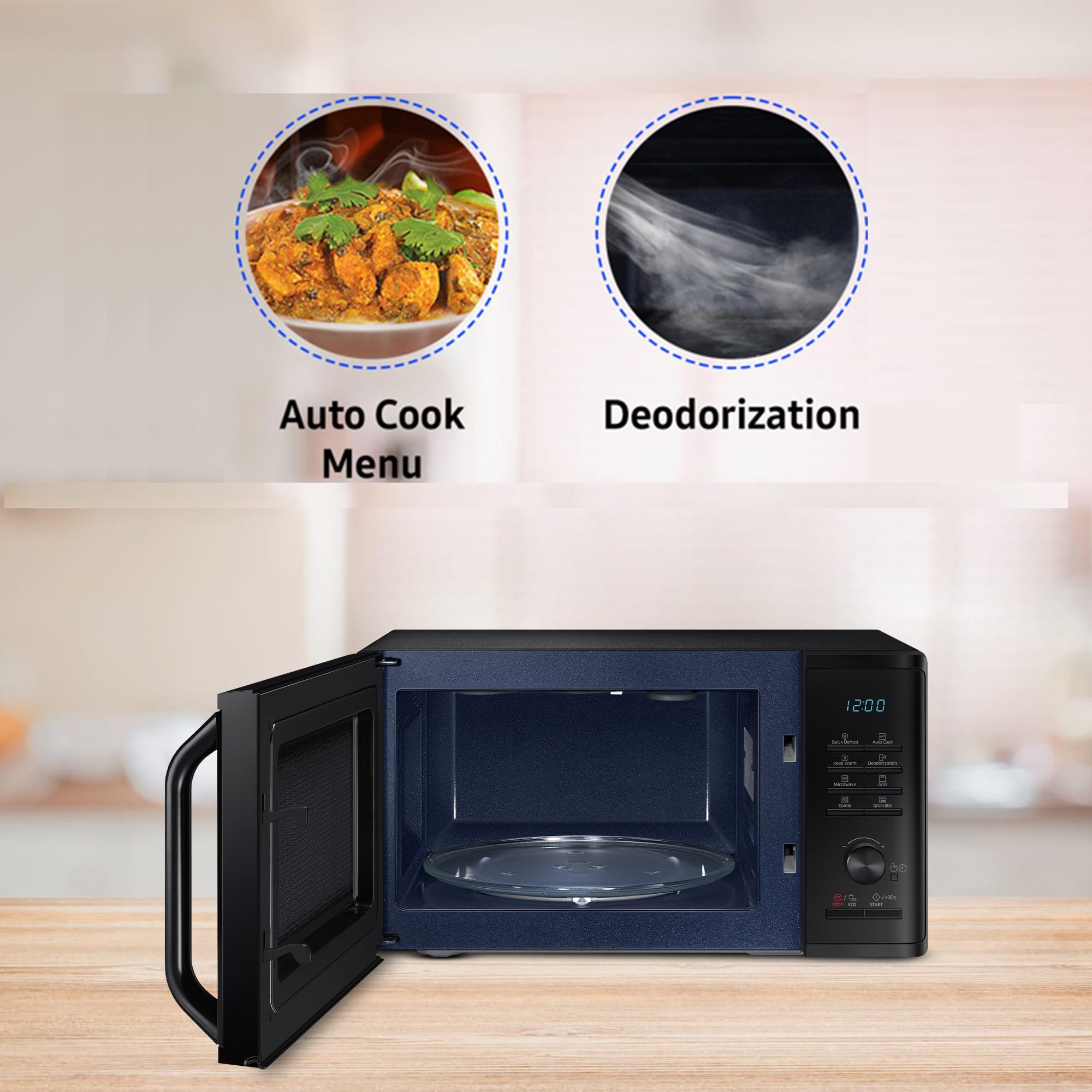 Samsung 23 L Grill Microwave Oven (MG23A3515AK/TL, Black, Various Auto Cook Programs, Keep Warm, Quick Defrost, LED Display, Ceramic Enamel Cavity, Wire Rack with 10 year warranty)