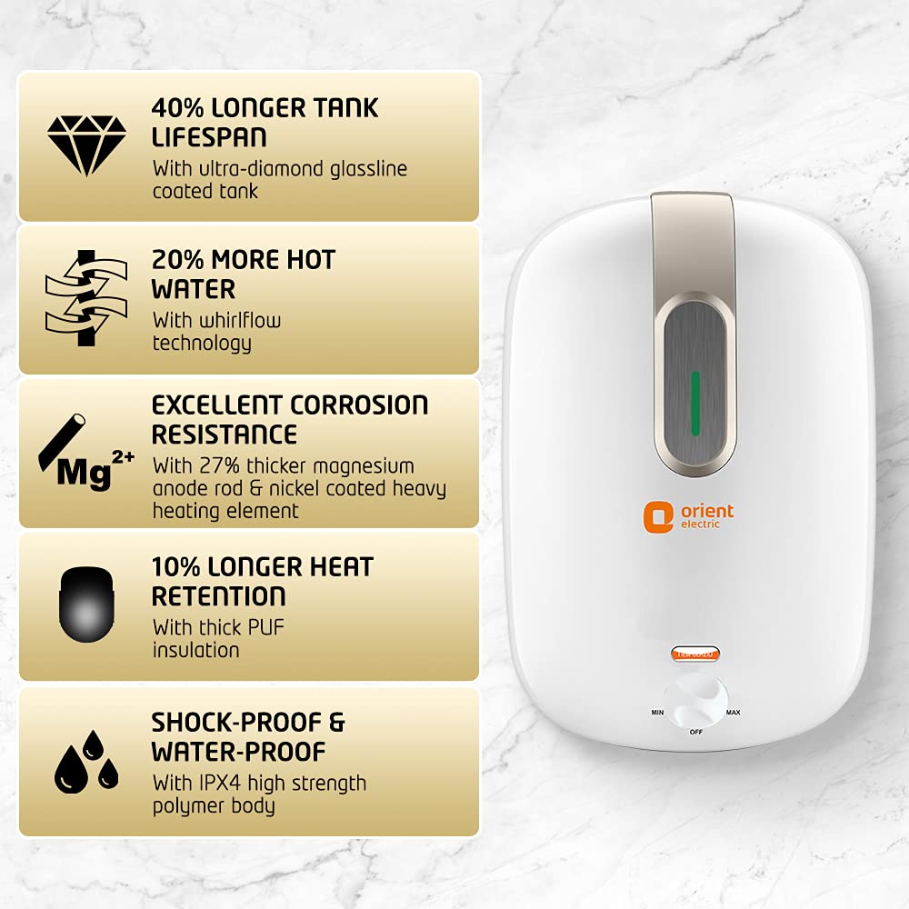 Orient Electric New Glazio Geyser 25 litre | BEE 4 Star | Energy-saving water heater 25 litres | Suitable for high-rise buildings | 7-year warranty |...