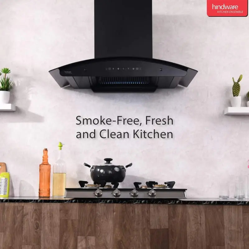 Hindware Chimney Chromia 90 Cm BLK 1200 m³/hr Chimney With Motion Sensor