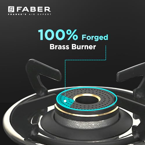 Faber 77cm 3 Burner Sleek Cooktop | 6mm Toughened Black Glass | Designer Burners | Powder Coated Pan Support | Nylon Knobs | Spill Proof | Valve Protection Cap | COOKTOP MIST 3BB AURA, Black