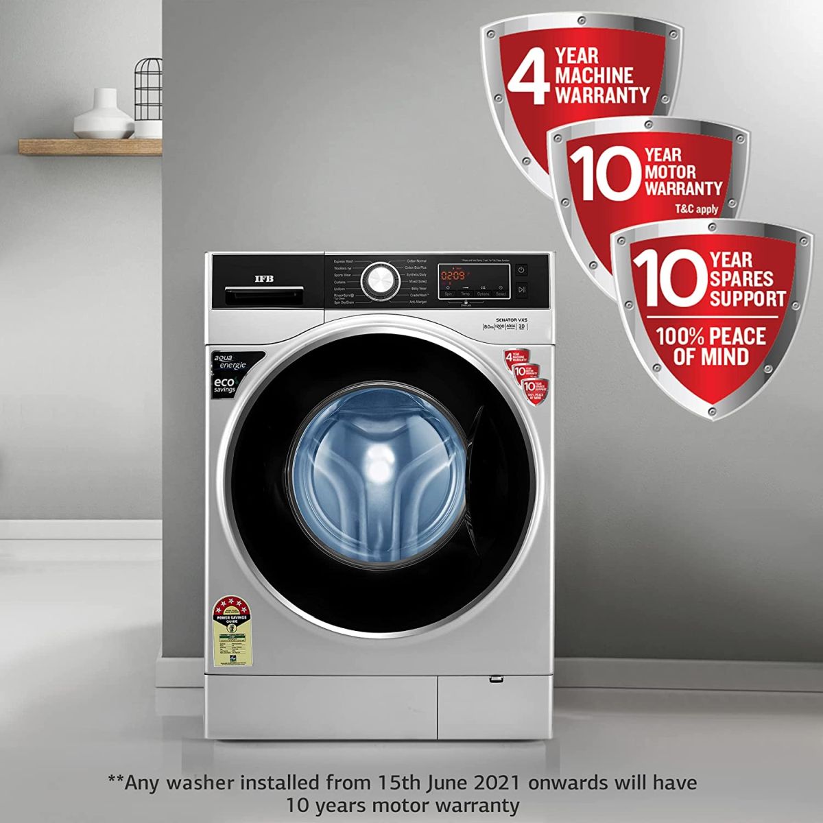 IFB 8 Kg Fully-Automatic Front Loading Washing Machine (Senator VXS, Silver, 3D Wash, Aqua Energie)