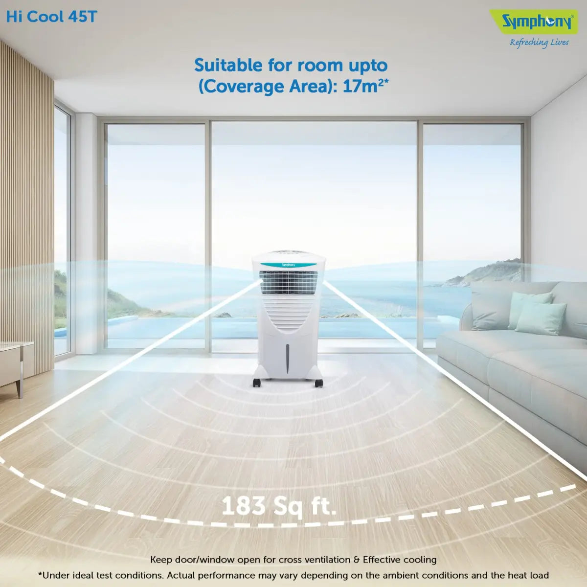 Symphony Hicool 45T Personal Air Cooler for Home with Honeycomb Pad (45L, White)