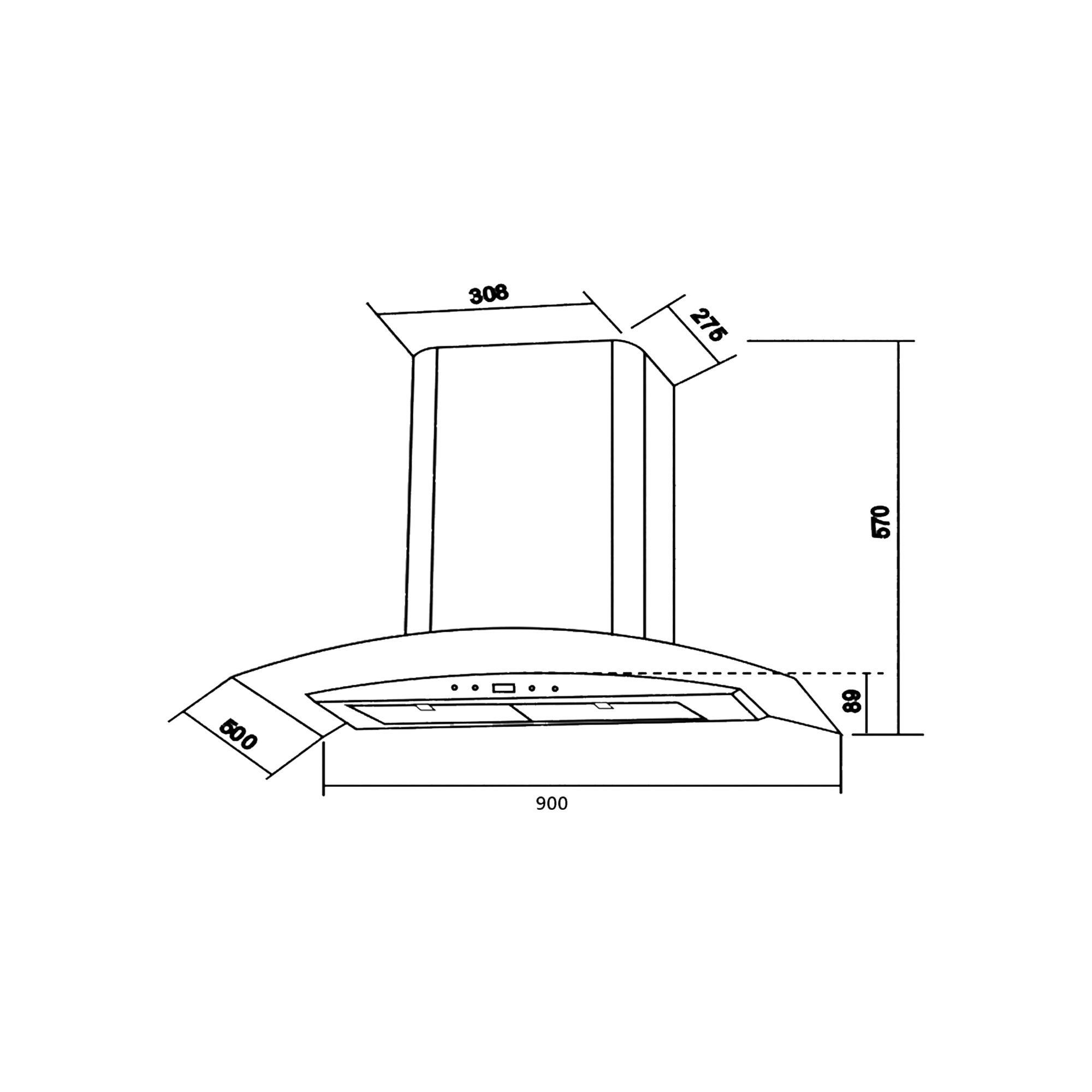 KAFF LIZ DHC 90 Auto Clean Curved Glass Kitchen Chimney - 90 CM with Baffle Filter