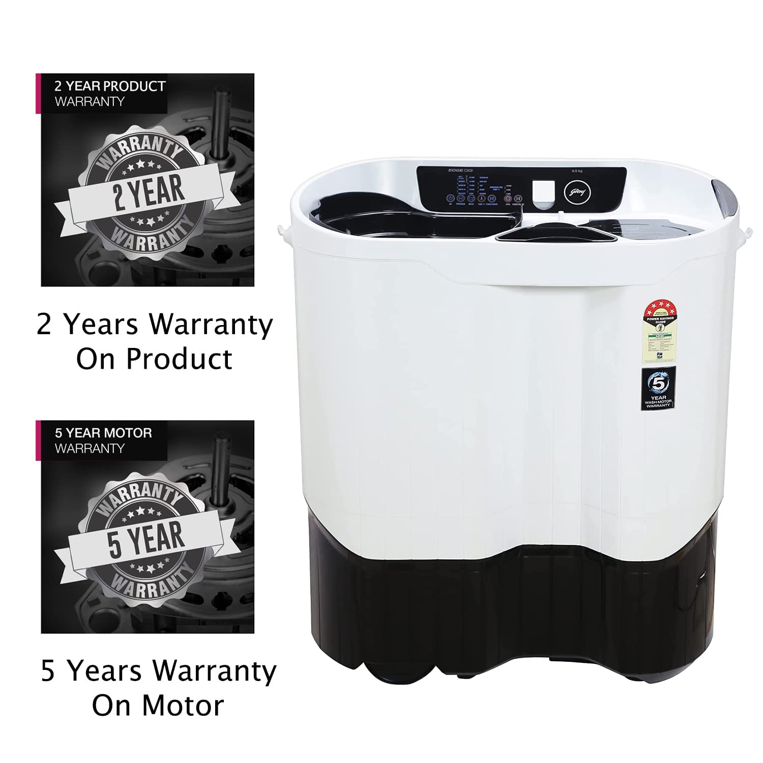 Godrej 8.5 Kg 5 Star With 60-degree Hot Wash Semi-Automatic Top Load, LED Digital Display Washing Machine (WSEDGE DIGI 85 5.0 PB2 M GPGR, Graphite Grey)