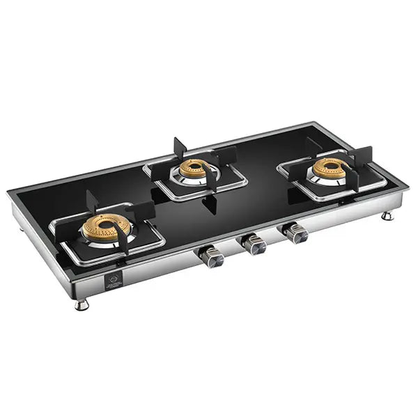 Hindware Dario 3 Burner Gas Stove Auto Ignition Black