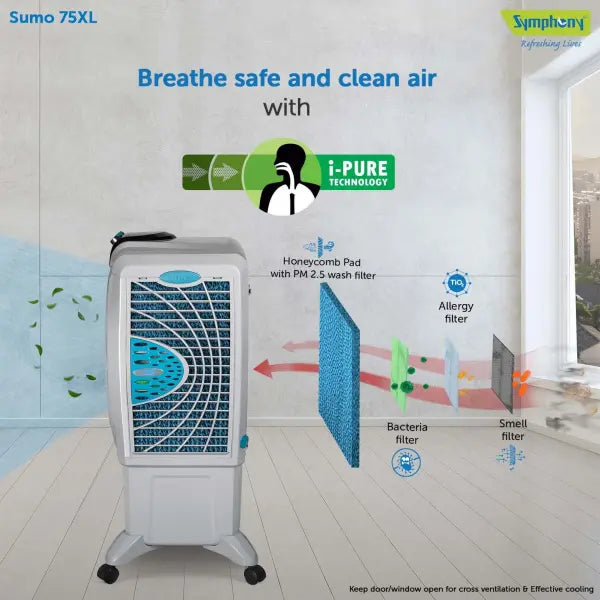 Symphony Sumo 75 XL Powerful Desert Air Cooler 75-litres (Grey)