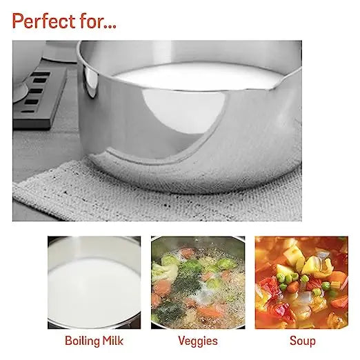Meyer Select Stainless Steel Open Milkpan 0.9 Liters Gas and Induction Base 70338 14cm Silver