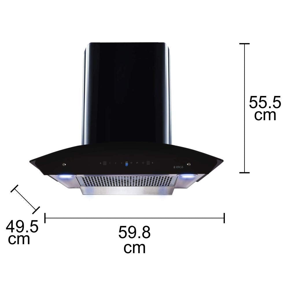 Elica 60 cm 1350 m3/hr Filterless Auto Clean Chimney (BLDC FLCG 600 HAC LTW MS NERO, Touch + Motion Sensor Control, Black)
