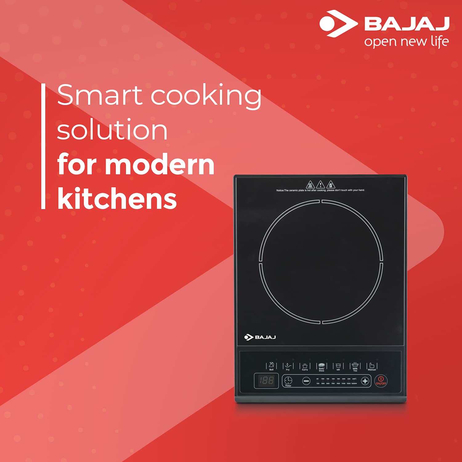 Bajaj Majesty ICX Neo 1600W Induction Cooktop with Pan sensor and Voltage Pro Technology, Black