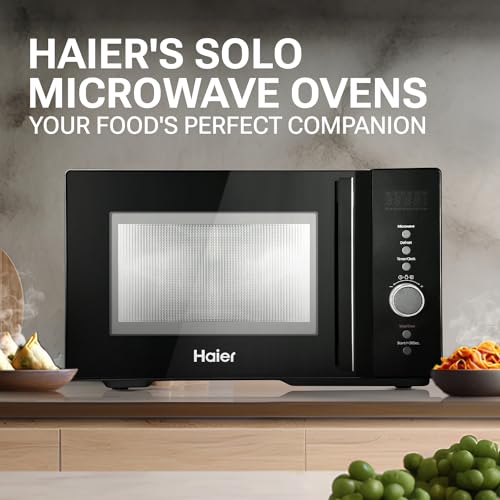 Haier 23L Solo Microwave Oven (HIL2301MBEJ, Black Inbuilt Auto Cook Menus)