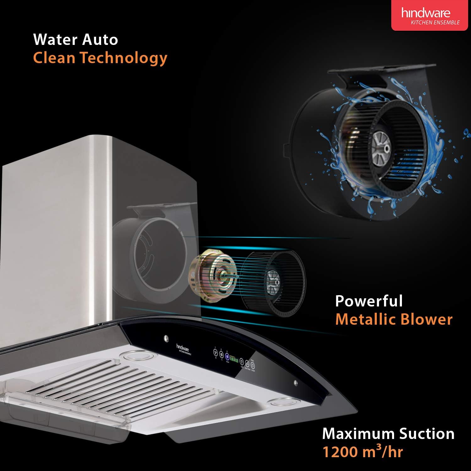 Hindware Cleo Plus Heat Autoclean Chimney - 90cm, 1200m3/hr, SS