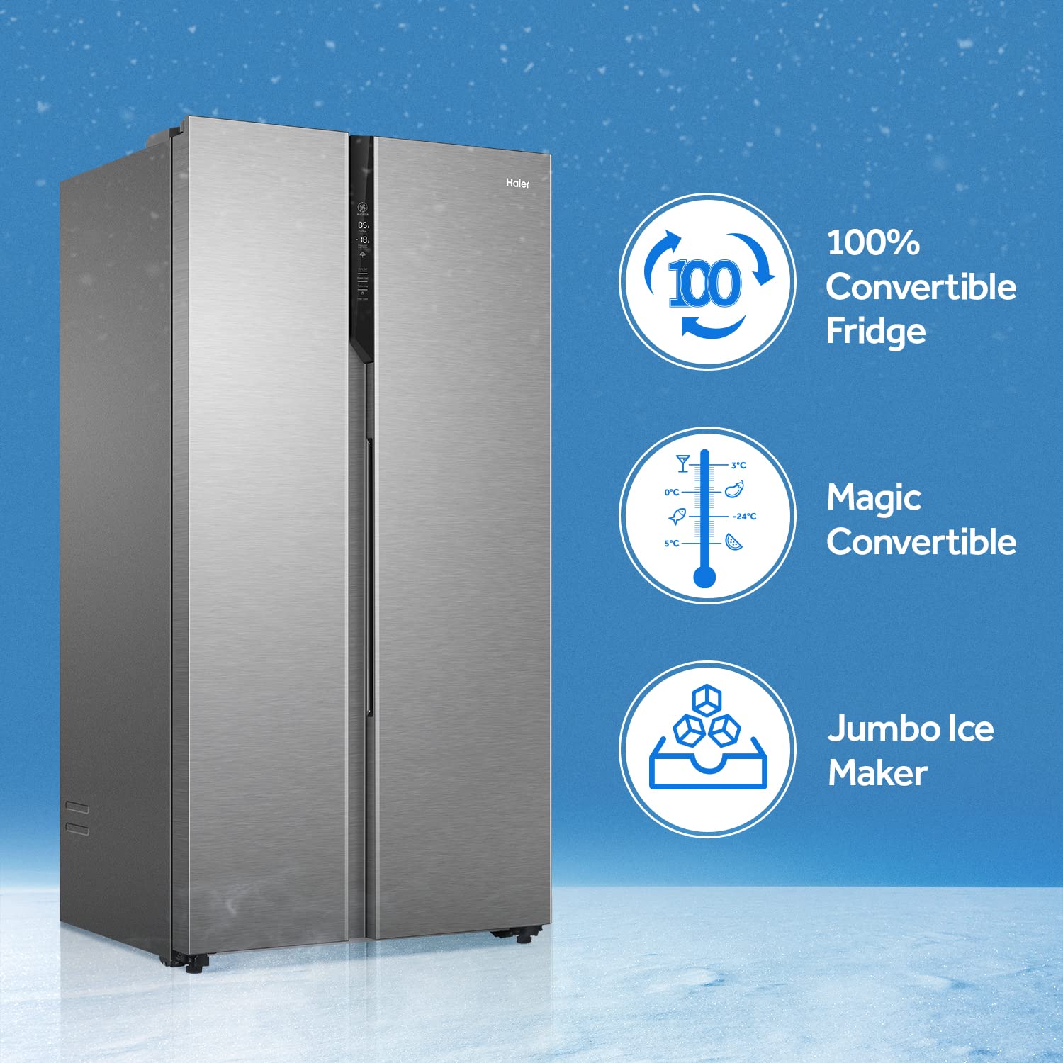 Haier 630 L Double Door Side By Side Refrigerators HRS-682SS Shiny Steel