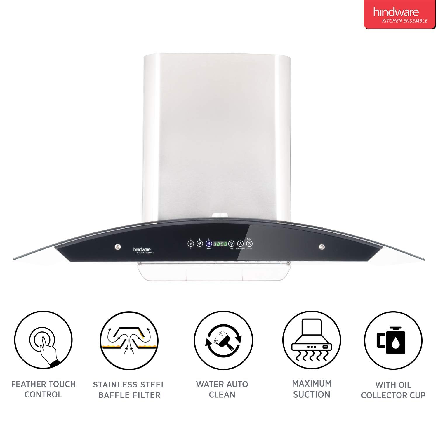 Hindware Cleo Plus Heat Autoclean Chimney - 90cm, 1200m3/hr, SS