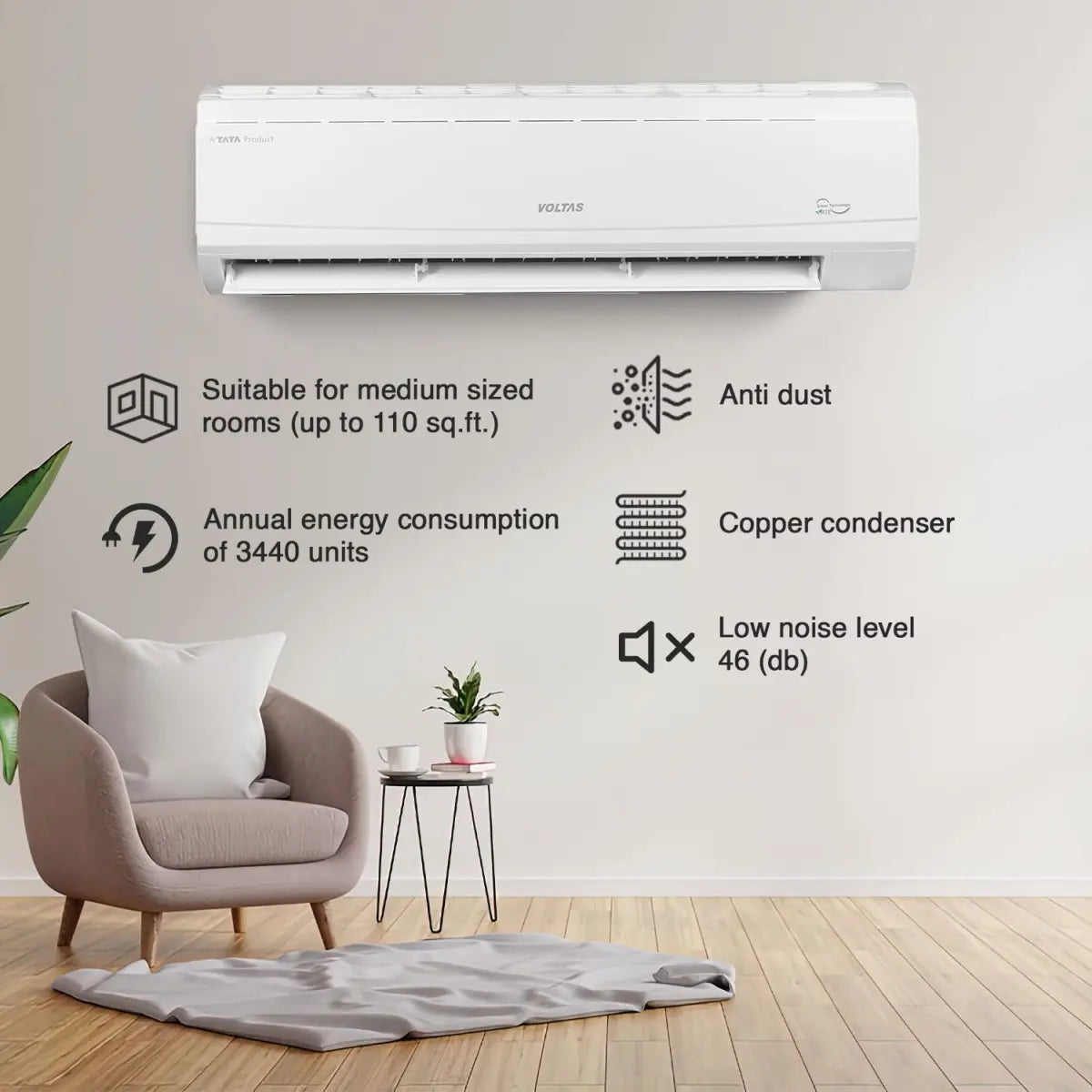 Voltas 1 Ton, 3 Star Adjustable Inverter Split AC (Copper, 23V CAZX White)