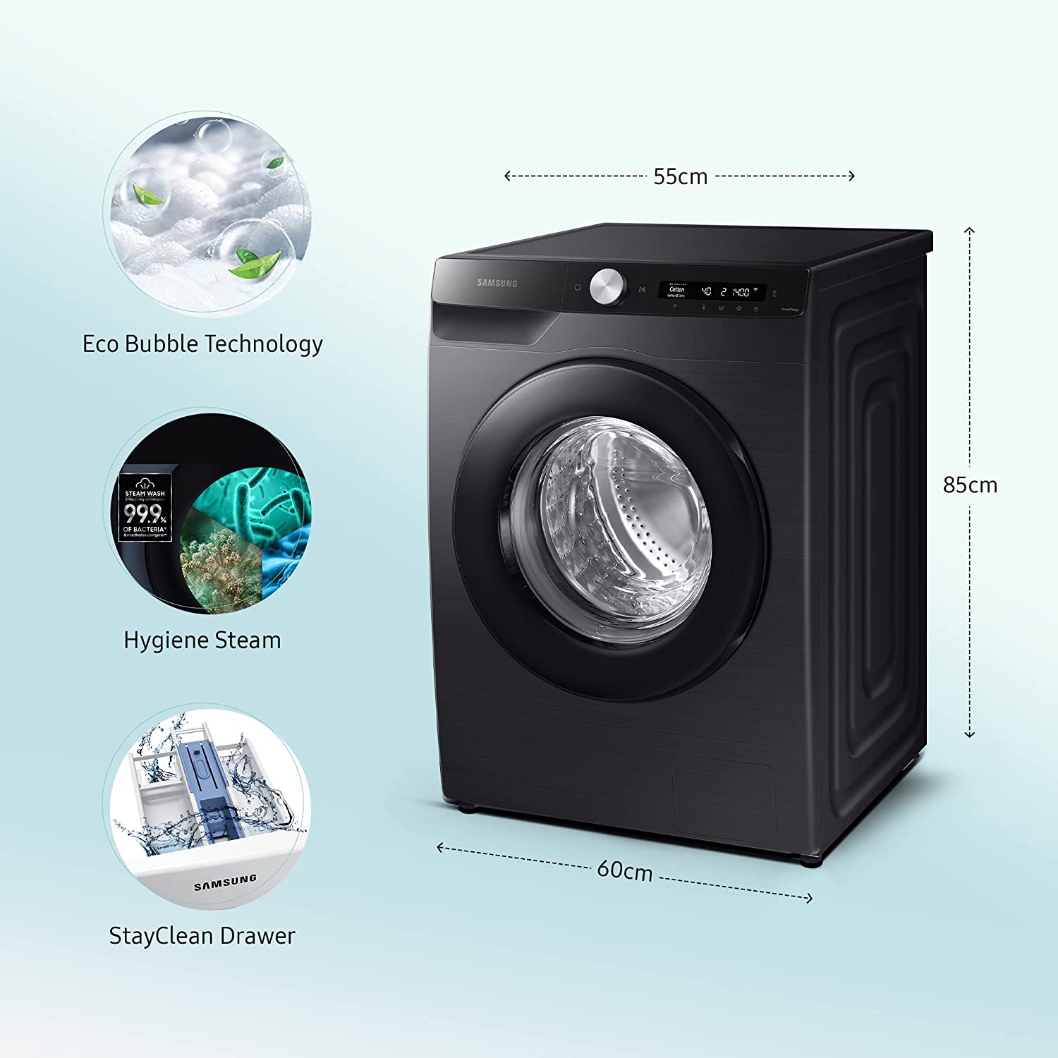 Samsung 12 Kg 5 Star Washing Machine WW12T504DAB/TL Black Caviar