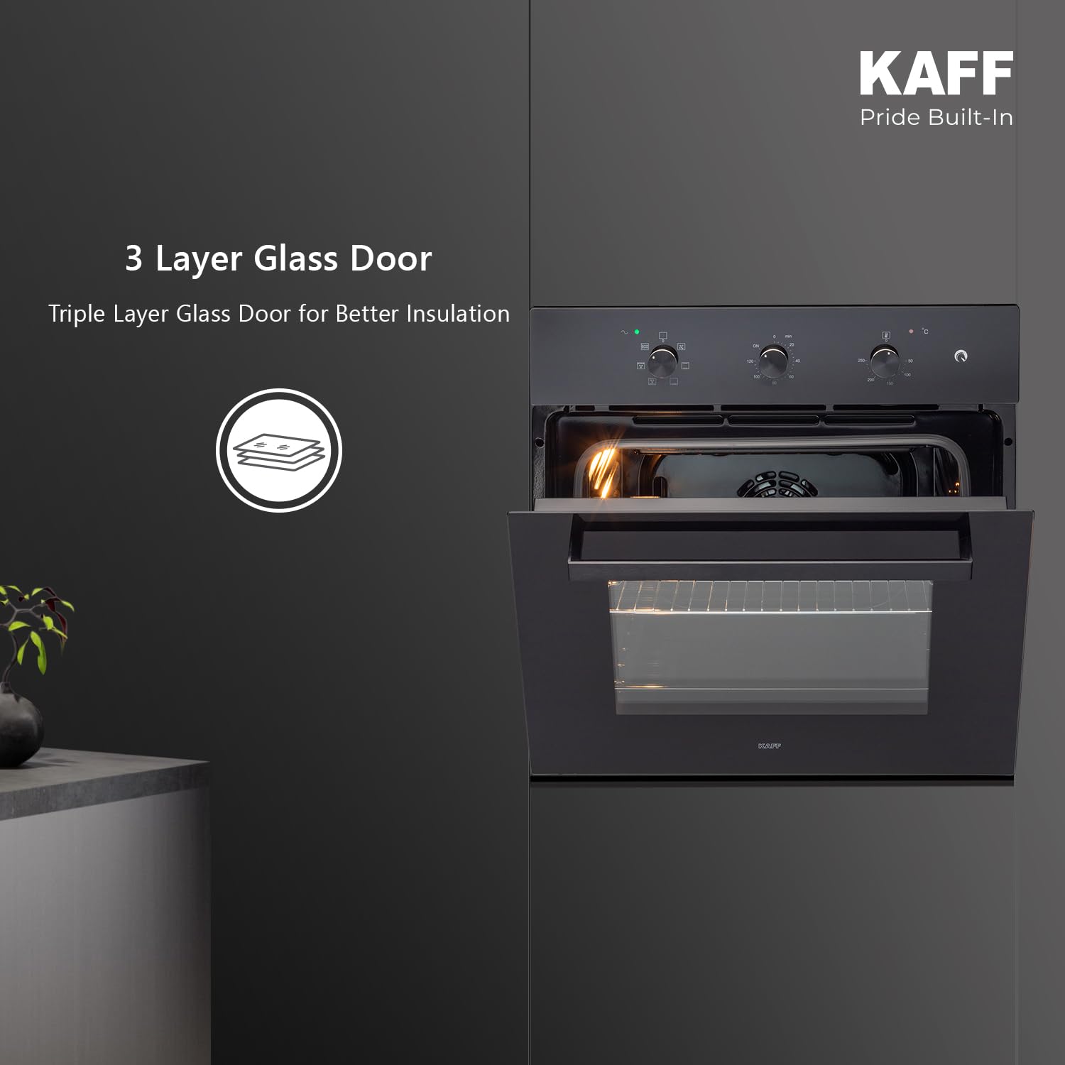 Kaff OV 83 ML7 Built-in Microwave Oven 83L Full Black Tempered Glass, 3 Layer Door (Black)