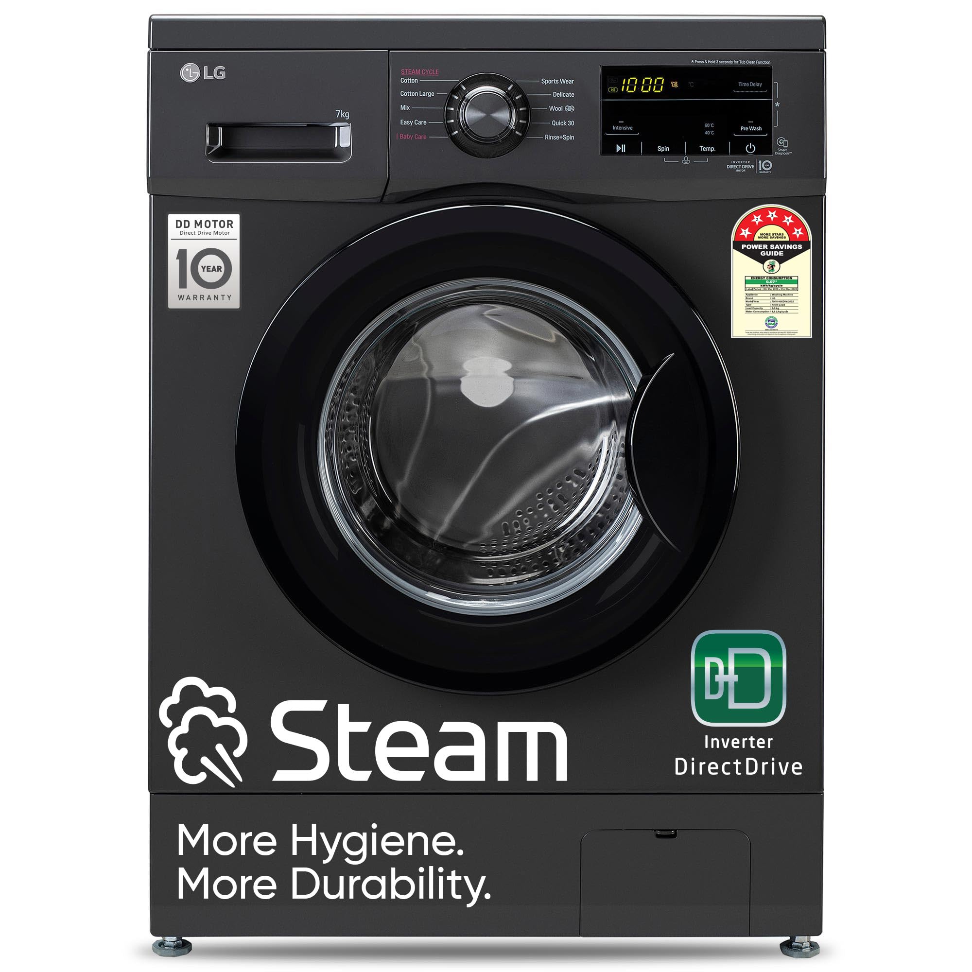 LG 7 Kg, 5 Star, Direct Drive Technology, Steam Wash, 6 Motion DD, Smart Diagnosis, Fully-Automatic Front Load Washing Machine (FHM1207SDM, Allergy Care, In-Built Heater, Touch Panel, Middle