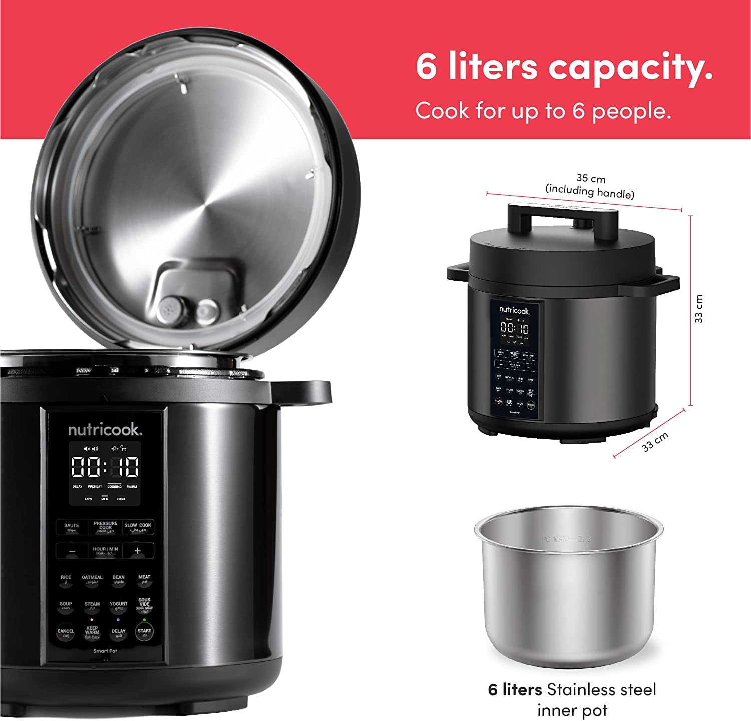 Nutricook Smart Pot 1000W: 9-in-1 Electric Pressure Cooker with Smart Lid