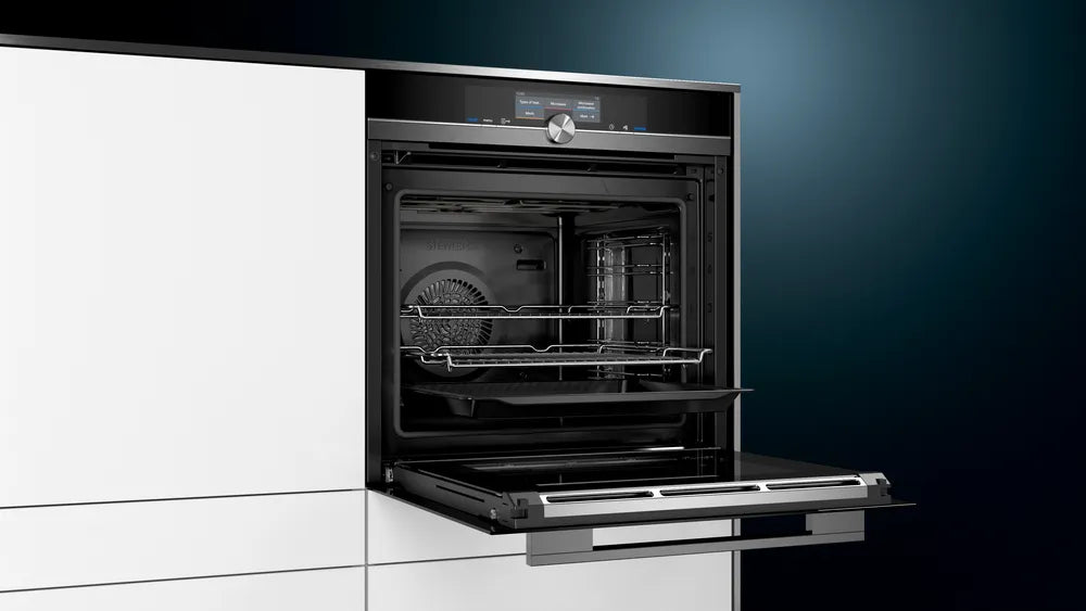 SIEMENS iQ700 மைக்ரோவேவ் செயல்பாட்டுடன் கூடிய உள்ளமைக்கப்பட்ட ஓவன் 60 x 60 செ.மீ கருப்பு HB878GBB6B