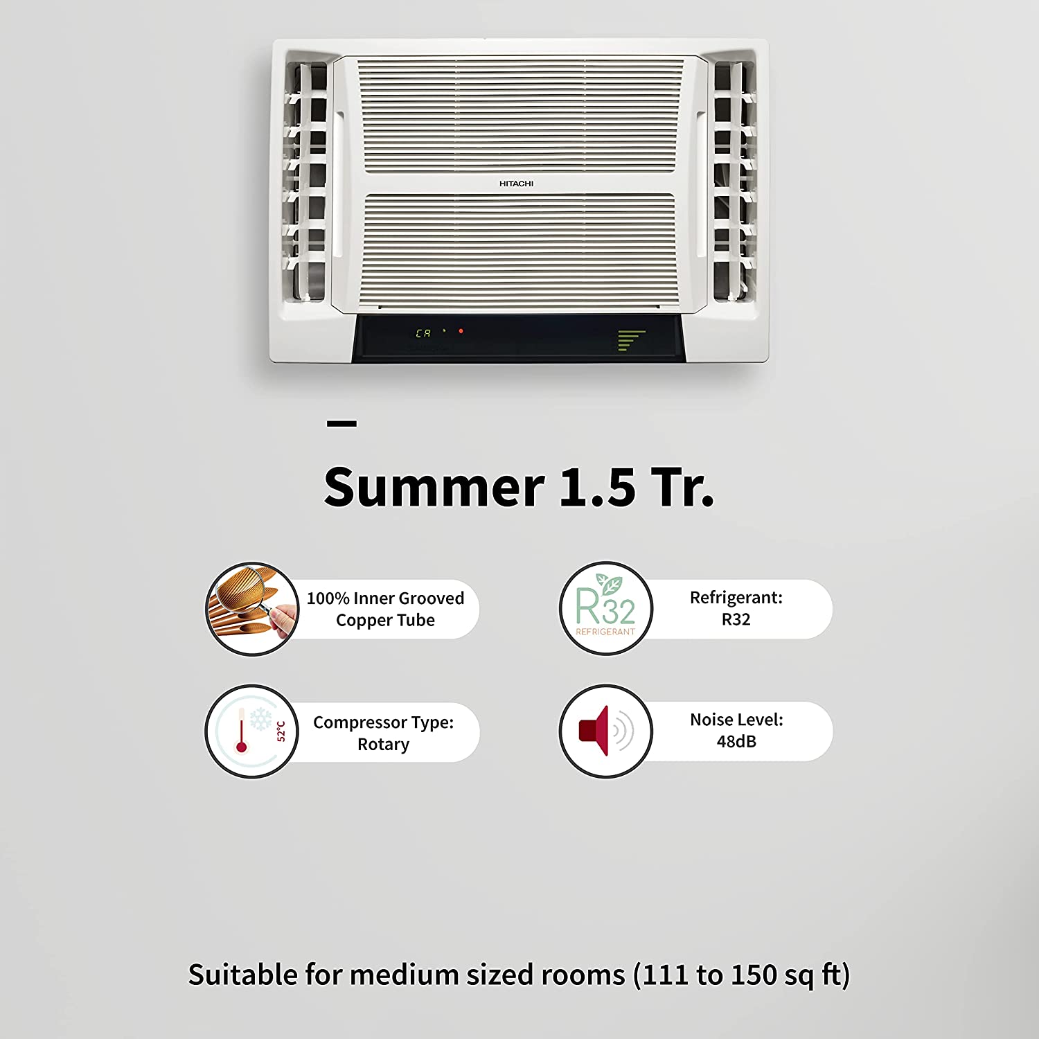 Hitachi 1.5 Ton 5 Star Window AC (Copper, Dust Filter, 2021 Model, RAV518EEDO, White), Extra Large