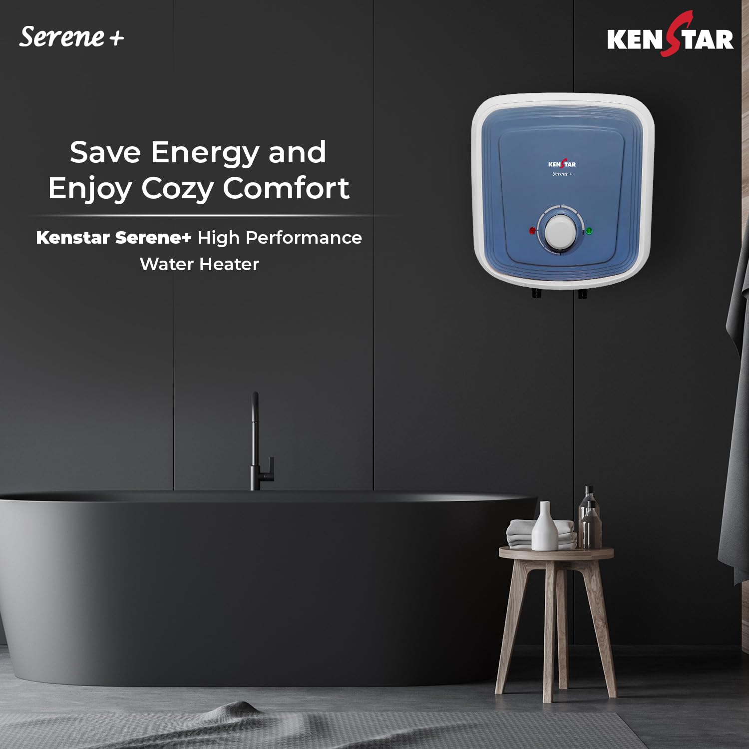 Kenstar SERENE + 25L Vertical Storage Water Heater Geyser 5 Star BEE Rated Heater For Water Heating White & Blue 2 Yr Warranty Wall Mounting