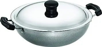 Butterfly Raga Non-Stick Aluminium Kadai with Lid, 25 cm, Black