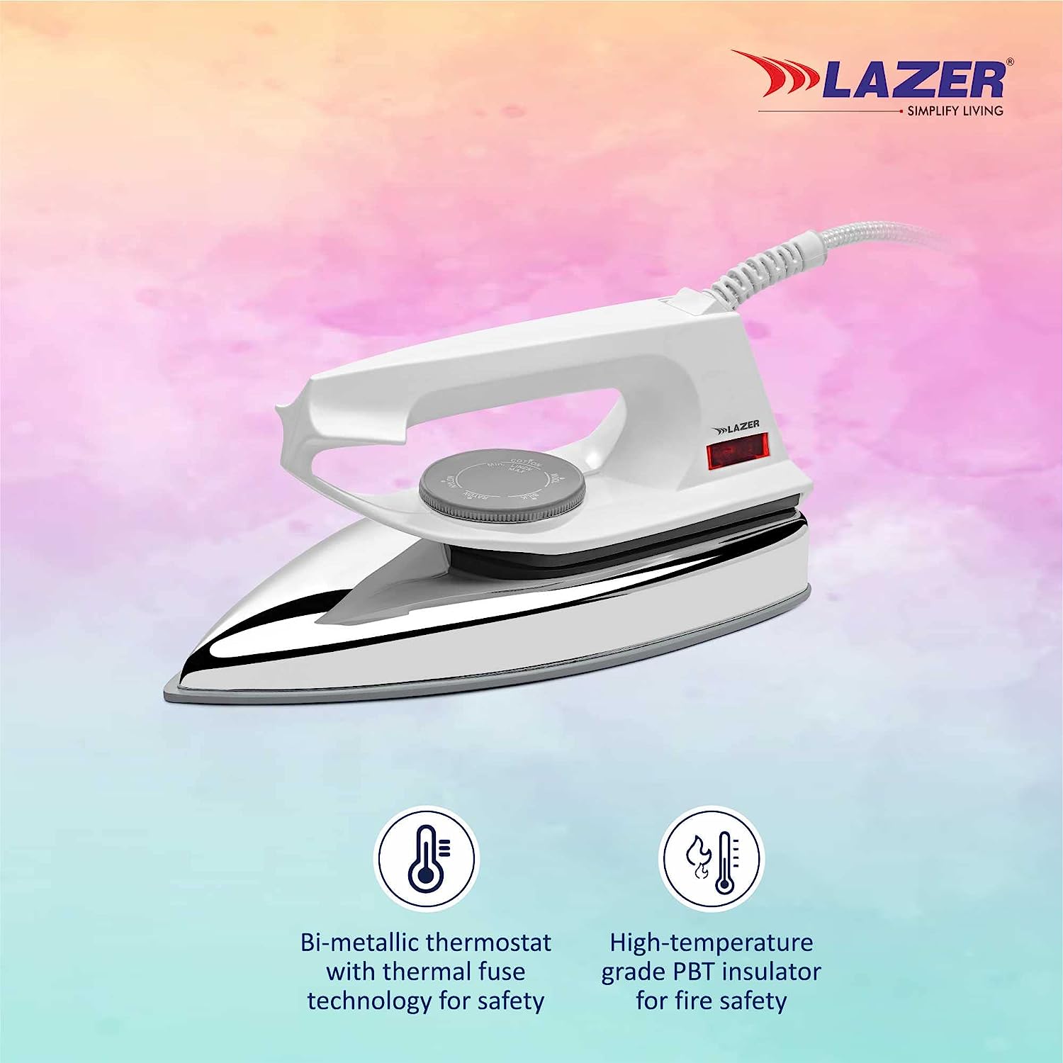 Lazer Hybrid 1000 Watt ISI Certified Light Weight Dry Iron (White)
