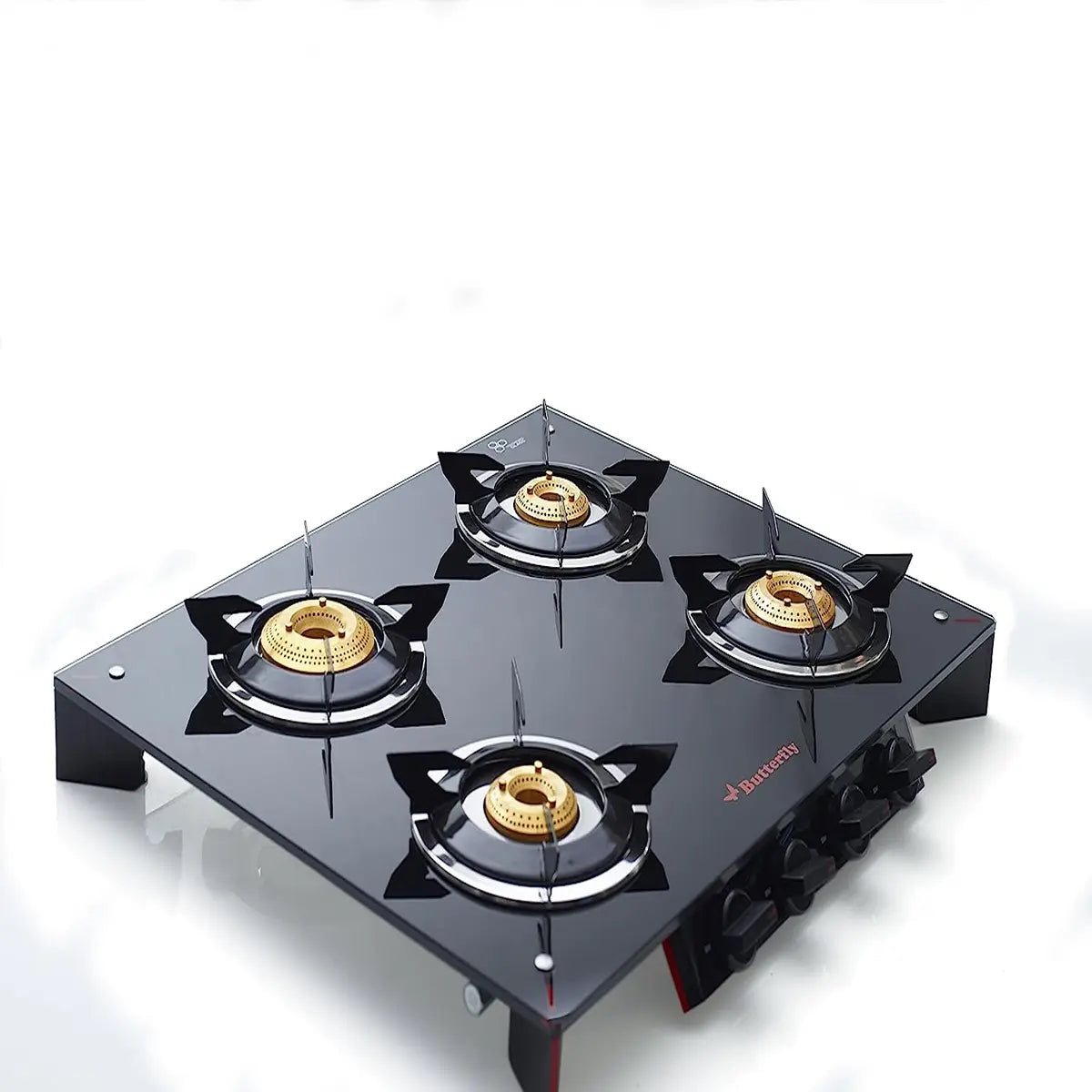 Butterfly Prism 4 Burner Glass Top Stove, Black/Red