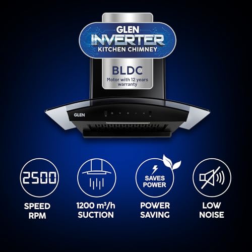 Glen 90 cm 1200 m3/hr Filterless Autoclean Kitchen Chimney with Brushless DC Motor & Inverter Technology (6071 BLDC BLCK 90.)