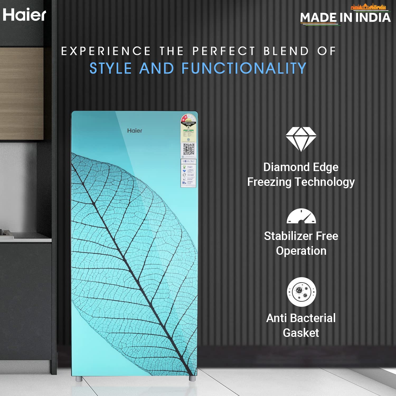 Haier 185L Refrigerator HED-19TGG-N, Holyleaf Glass