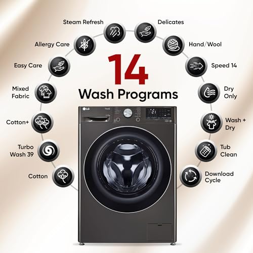 LG 11 Kg (Wash) / 7 Kg (Dry), AI Direct Drive Technology, Steam+ & Wi-Fi Front Load Fully Automatic Washer Dryer (FHD1107STB, Intelligent & Convenient Fabric Care, Wrinkle Care, Black Steel)