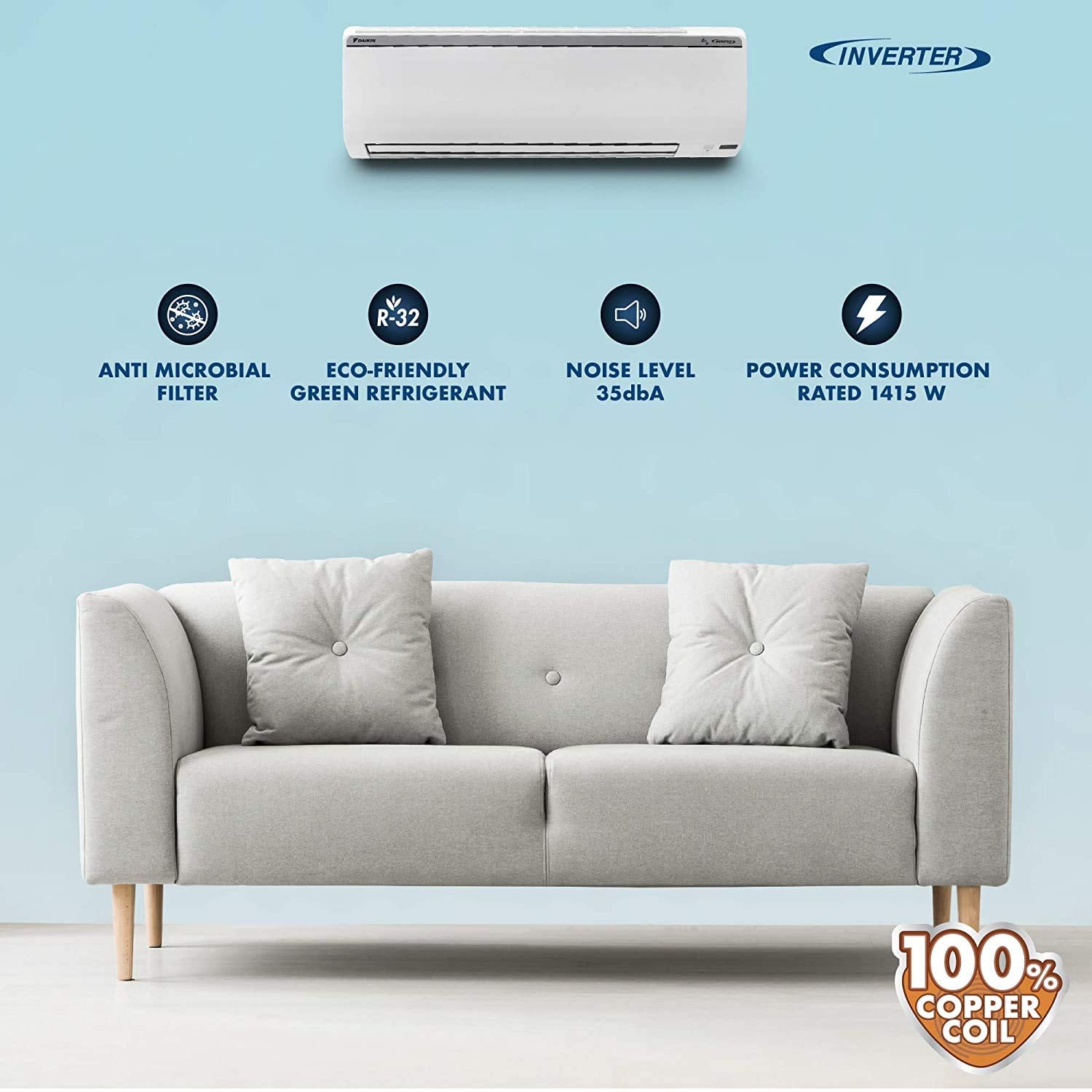 Daikin 1.5 Ton 5 Star Wi-Fi Inverter Split AC (Copper, Anti Microbial Filter, 2020 Model, FTKR50TV, White)