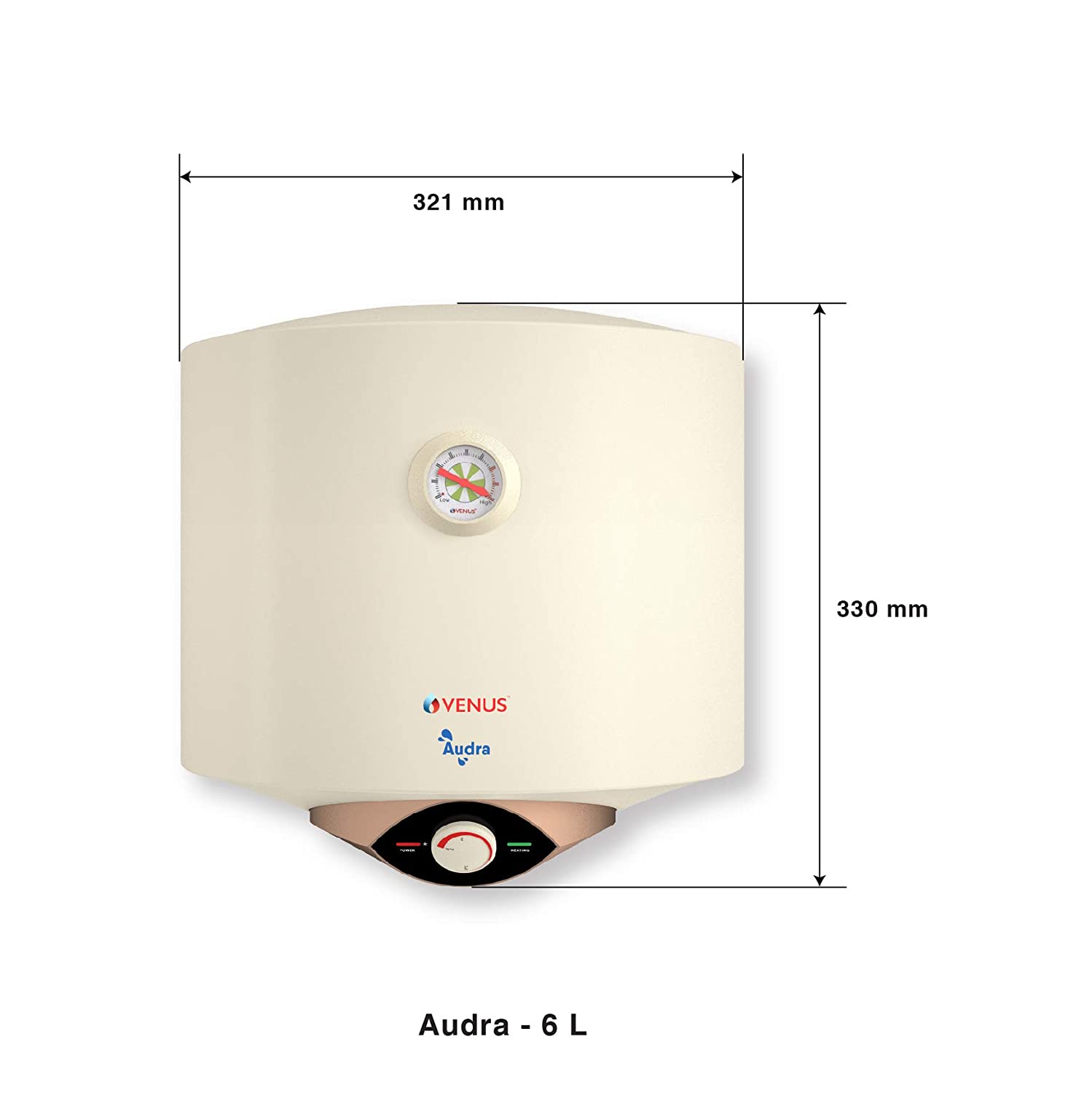 VENUS Audra 06AV 06-Litre 3000W (Ivory) Water Heater, Porcelain Enamelled Glass Lined Tank, BEE Star Rating - 5 Stars, ISI, Free Flexible Hose