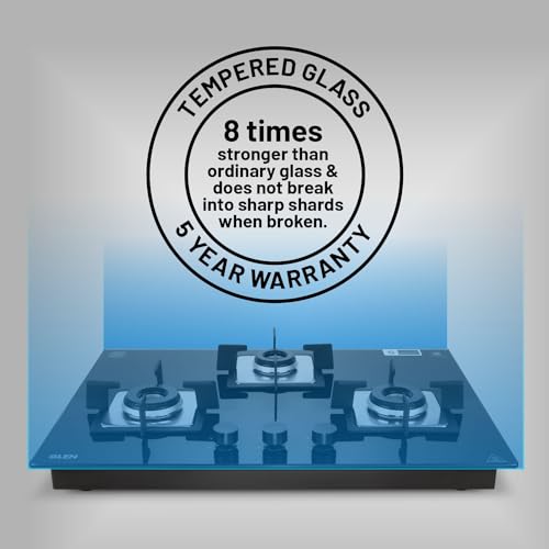Glen 3 Burner Built In Glass Hob | Auto Ignition | 8 MM Toughened Glass | Black |Italian Burner with Double Ring Flame| |Warranty 2 Years Standard & 5 Years Glass |1073 SQ HT IN 70