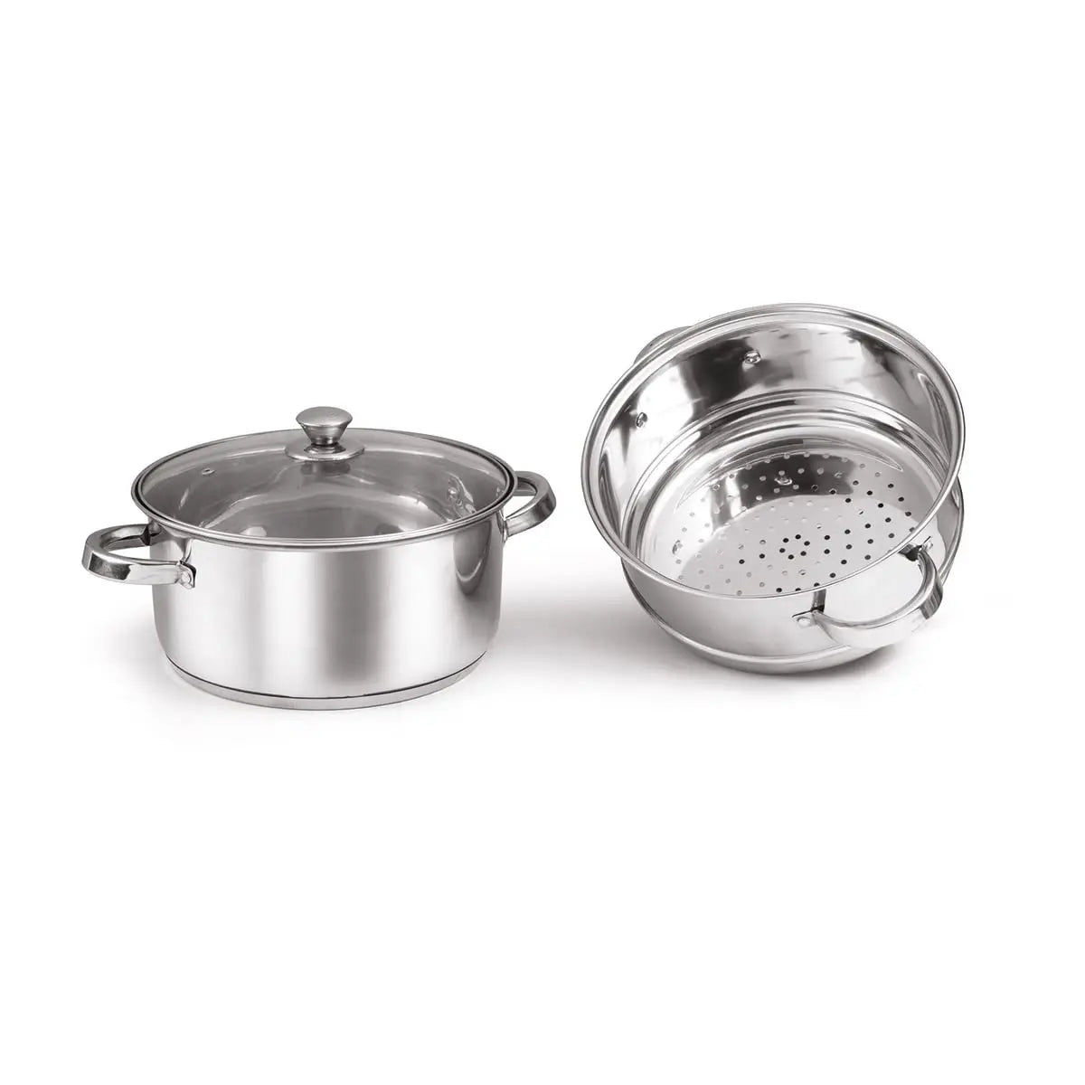 SignoraWare All Rounder Stainless Steel Induction Bottom Steamer/Modak/Momo Maker with Glass Lid (20cm) 2 Tier, Set of 1, Multicolour