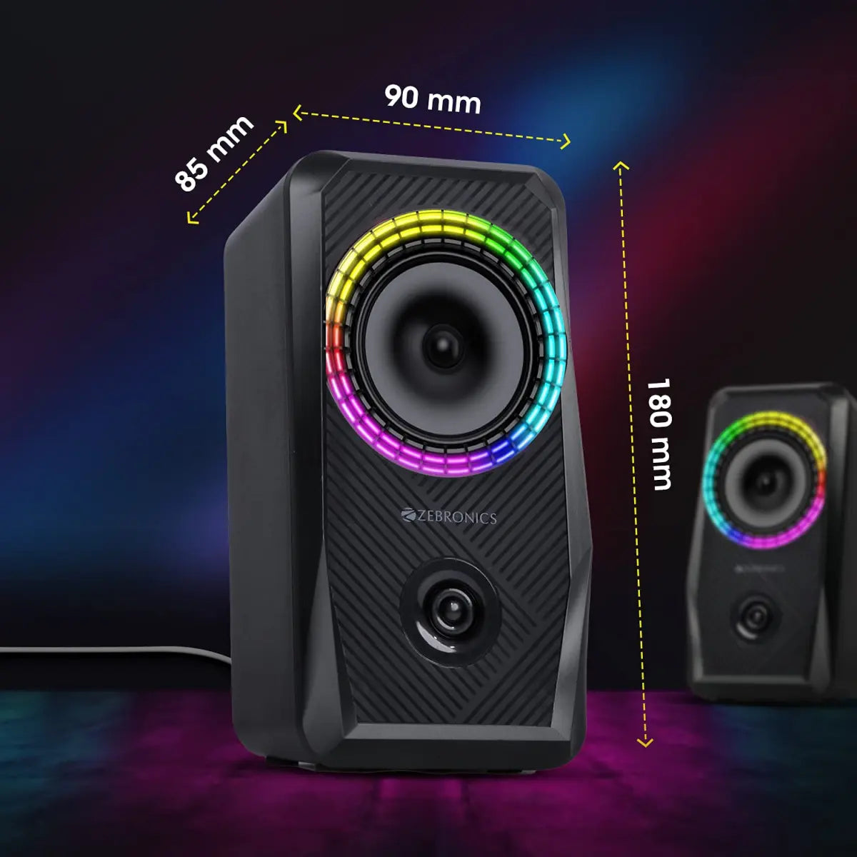 ZEBRONICS Zeb-Warrior 4, 2.0 Speaker for PC, Laptops, Desktop with 5 RGB Light Modes, USB Powered, AUX Input, 10 watts, Volume Control Pod