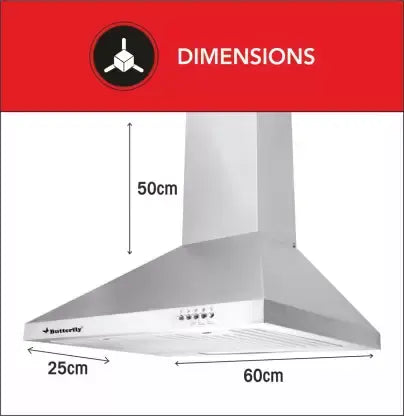 Butterfly Rhino Wall Mounted Chimney  (Silver 700 m3/h)