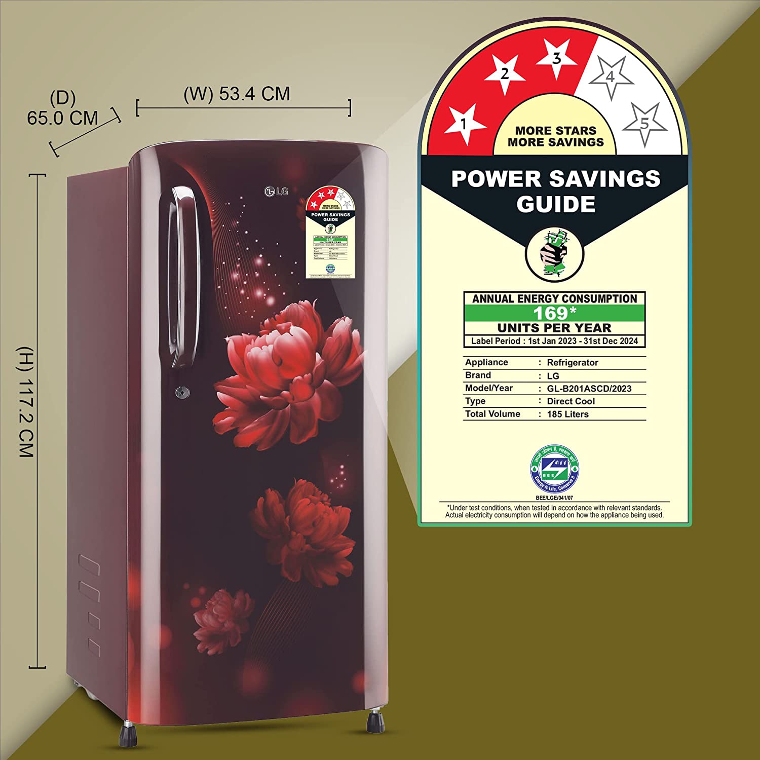 LG 185 L 3 Star Direct-Cool Single Door Refrigerator (GL-B201ASCD, Scarlet Charm, Moist 'N' Fresh)