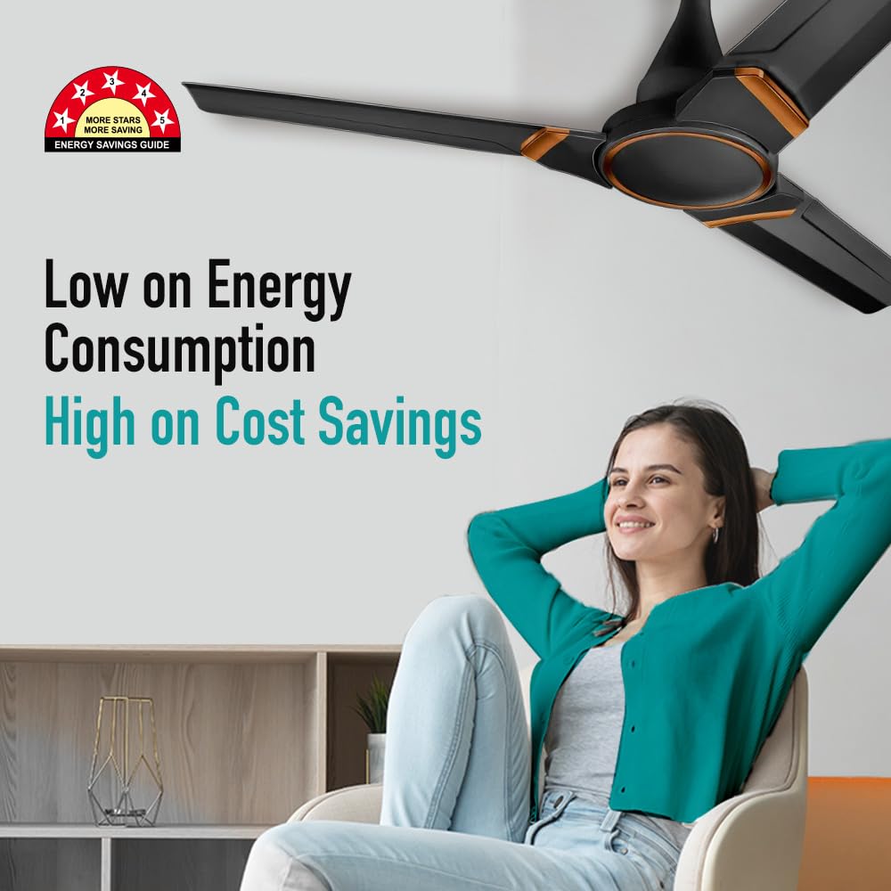 KUHL Prima A3 1200mm BLDC Ceiling Fan with Remote | INR 300 Off on Exchange | 5-Star Rated | High Airflow | Saves up to 65% Electricity | 5-Year Warranty | Black