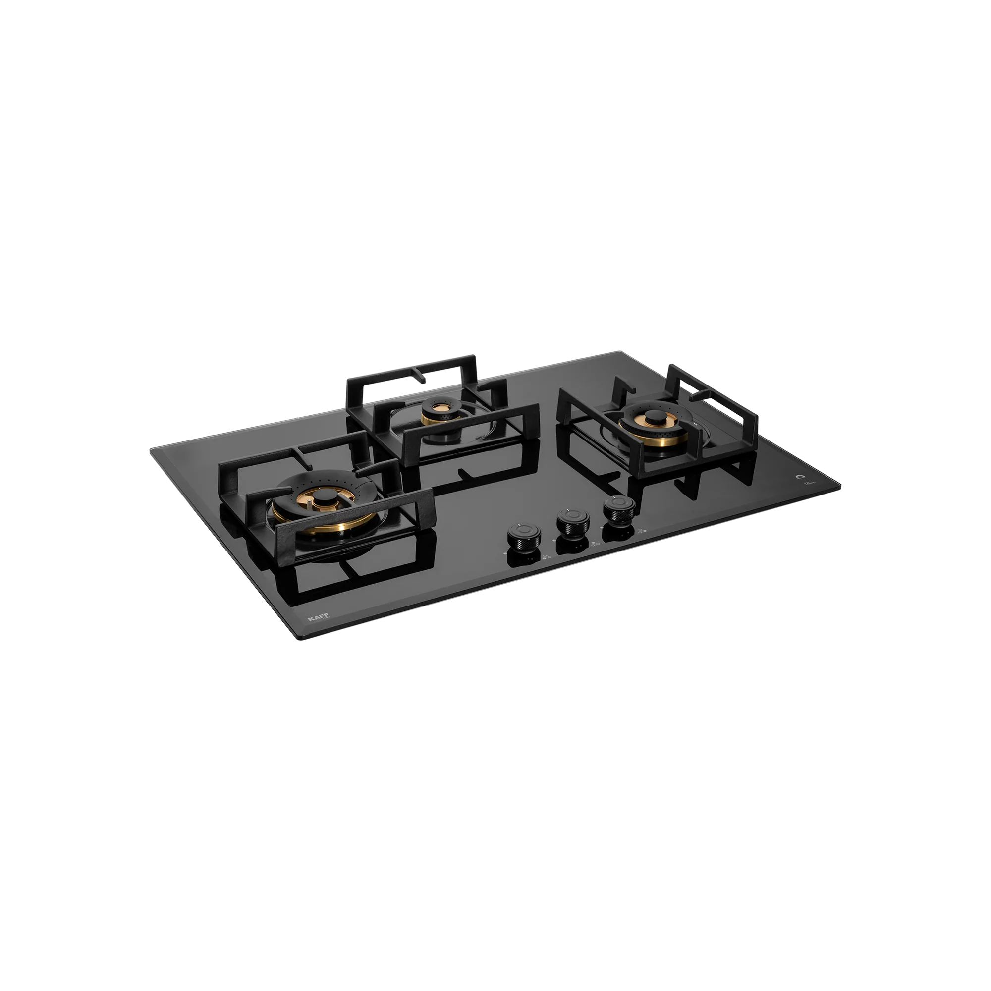 Kaff MFBX 763-3 Full Brass Burners Built-in Hob with Square Drip Tray (Black Shiny)