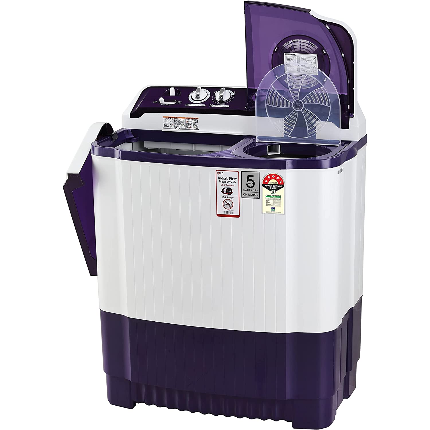 LG 8.5 Kg 5 Star Semi-Automatic Top Loading Washing Machine (P8535SPMZ, Purple, Roller Jet Pulsator), Large