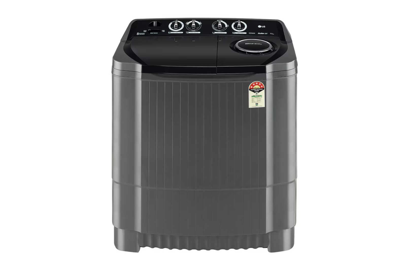 LG 9.5Kg, Semi-Automatic Top Load Washing Machine P9555SKAZ Roller Jet Pulsator + Soak, Rat Away, Middle Black