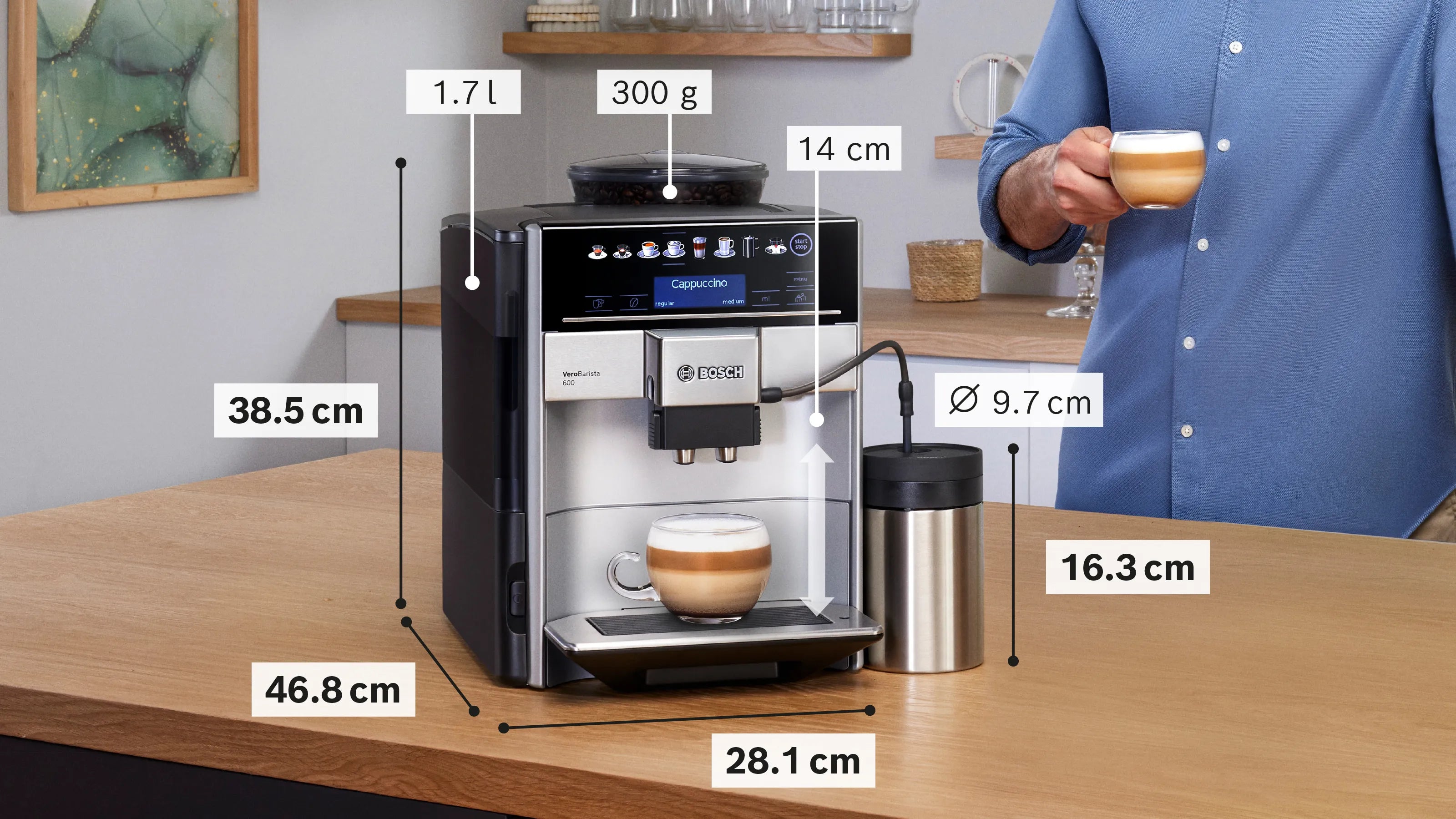 Bosch TIS65621IN Series 6 Fully automatic coffee machine Vero Barista 600 Silver, Removable water tank