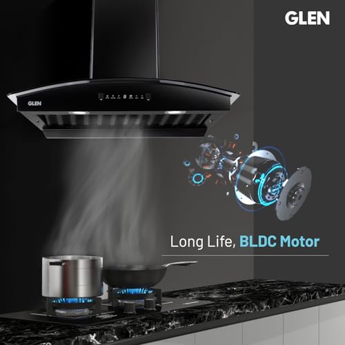 Glen 90 cm 1600 m3/hr BLDC Filterless Autoclean Kitchen Chimney with Heat Sensor (Fabia BLDC BLACK 90cm)